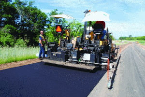 Warm mix asphalt containing Evotherm additive is placed on Crow Wing County Road 2.