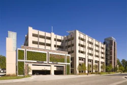 Among its sustainable features, the Research Drive Garage includes two cisterns to collect rainwater, green trellises and walls to help reduce the 'heat island' effect and rain gardens to filter excess stormwater.