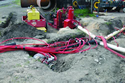 It’s important to understand how the jobsite layout will influence pump configuration and setup. Here, a Griffin non-clog pump is shown using a wickpoint dewatering method.