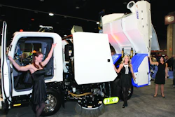In a ceremony complete with draped equipment and models, Schwarze Industries unveiled three new units including the 4.5 cu. yd. S350 which replaces the 348 unit. The other sweepers Schwarze unveiled were the S235 2 cu. yd. parking lot sweeper, replacing the 233, and the S335, a 4.5 cu. yd. sweeper, replacing the 333.