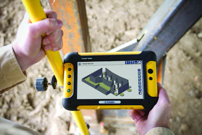 Trimble's new Field Link for structures layout solution has a 7-inch screen, a built-in camera, job reporting capabilities and allows a contractor to load a building model and see what he’s doing in 3-D.