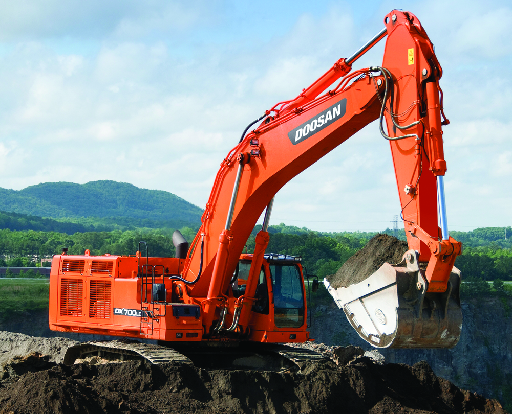 The 156,748-lb. Doosan DX700LC is powered by a 463-hp turbo diesel.