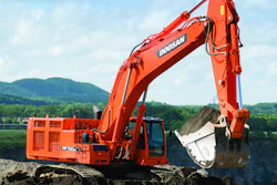 The 156,748-lb. Doosan DX700LC is powered by a 463-hp turbo diesel.