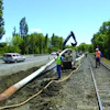Pipe bursting allows new pipe to be installed with minimal disruption to the surrounding area. Here, Team Ghilotti uses a TT Technologies Grundoburst system to pull back new 12-in. C-900 fusible PVC pipe in St. Helena, CA.