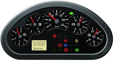 Four gauges including tachometer, speedometer, hourmeter and odometer