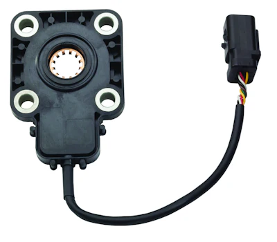 Use for position sensing for steering wheel, boom angle, throttling, pivoting and traction control