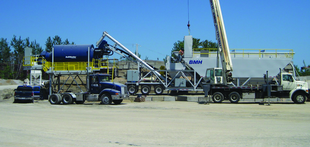 Mobile concrete batch plant with a 60 ton cement bin