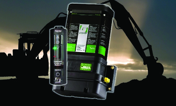 Twin Heavy Duty greasing system with in-cab display to display systems' operational performance