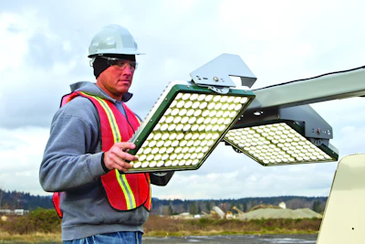 Terex LED light towers feature four panels, each with 100 individual LED bulbs.