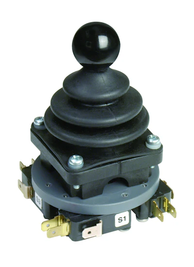 Fnger operated joystick controller with a glass-filled Zytel housing and non-ferrous components suitable for corrosive and hostile environments.