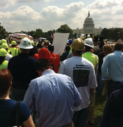 Hundreds of construction workers gathered on the National Mall in Washington D.C. to press Congress to act on long-term transportation spending authorization.