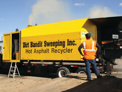 Dirt Bandit Sweeping can produce 100 tons of recycled asphalt pavement a day using its mobile asphalt recycling plant.