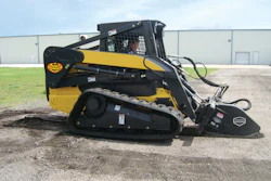 The slot cutter model SSG12 cuts a 12-inch deep by 1 1/2-wide cut. It can be mounted on carriers such as a skid steer or compact track loader.