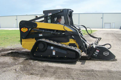 The slot cutter model SSG12 cuts a 12-inch deep by 1 1/2-wide cut. It can be mounted on carriers such as a skid steer or compact track loader.