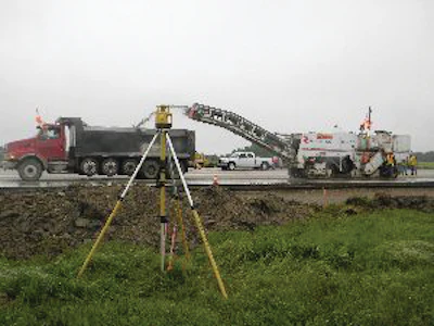 A Topcon Positioning Systems Millimeter GPS+ system utilizes satellite signals in conjunction with a PZL-1 Lazer Zone transmitter (shown here) and a PZS-MC machine-control sensor for precise grade control.