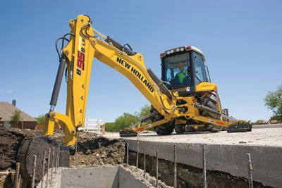 New Holland Construction will continue to offer backhoe loaders like this B95B, 14-ft.-dig-depth machine, skid steer loaders, compact track loaders, tractor loaders, compact wheel loaders (under 80 hp), and compact excavators (under 6 tons).