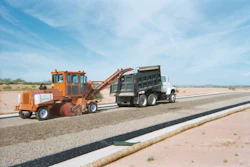 Southwest Surfacing uses the Broce MK-1 transfer broom to pick up and recycle aggregate that does not stick to the liquid asphalt during a chip seal. This extra aggregate can then be reused for other chip seals.