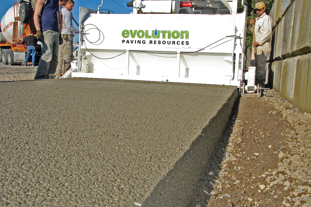 Contractors can install pervious concrete using a slipform paver, model by Evolution Paving Resources.