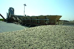 The used equipment in the plant package included a refurbished six-bin aggregate cold feed system with a refurbished 5' x 14' single deck aggregate screen and a refurbished 30' x 70' aggregate scale conveyor.