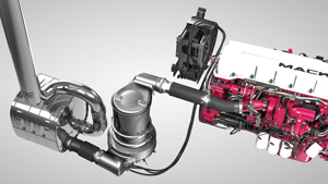 This illustration shows the actual emissions control system components that will be used on Mack trucks.