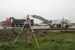 A Topcon Positioning Systems Millimeter GPS+ system utilizes satellite signals in conjunction with a PZL-1 Lazer Zone transmitter (shown here) and a PZS-MC machine-control sensor for precise grade control.