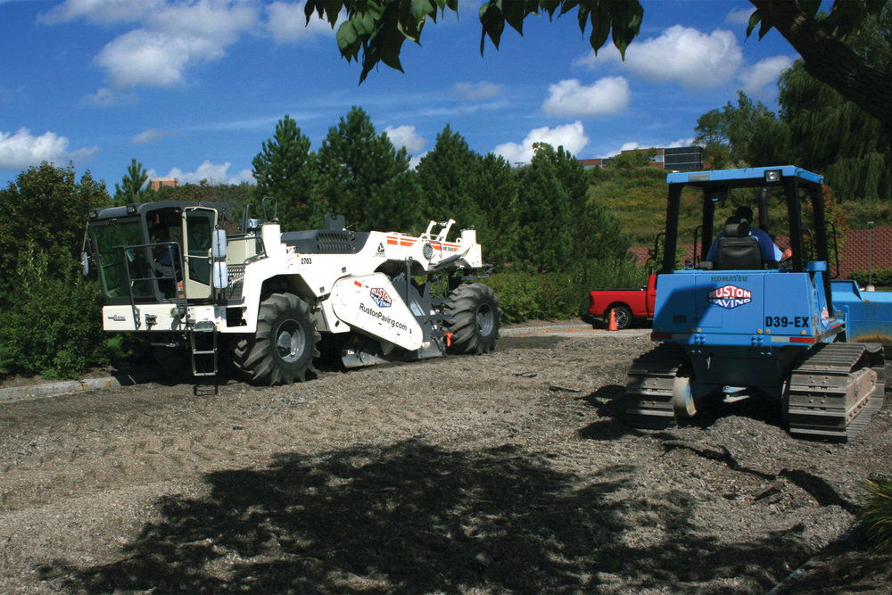 Parking lots pose a challenge for FDR projects because of the size of the work area versus the equipment size.