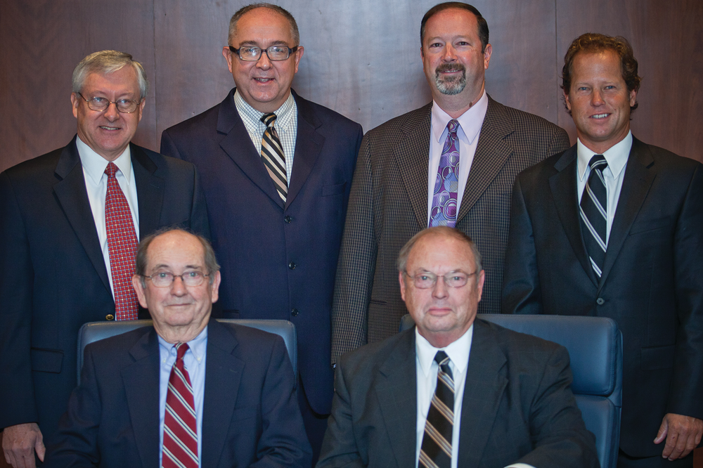 Deister Executive Management Team: Standing (left to right): Joe Schlabach, VP of Marketing and Sales; Greg Wood, VP of Manufacturing and Production; Dale Loshe, VP of Engineering; Richard Deister, VP of Customer Relations. Seated (left to right): Irwin F. Deister, Jr., Chairman; E. Mark Deister, President.