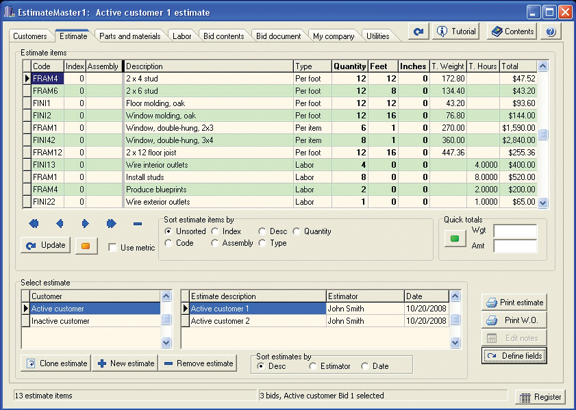 Coon Creek Estimate Master Screen Shot