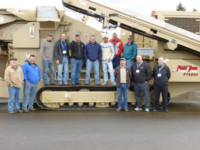 From left to right: Cliff Bales (JCI); Terry Haas (KPI); Lee Dushane (Road Machinery & Supplies); Neil Peterson (Goodfellow Corp.); James Parsons (The Western Group); Dustin Brickey (Power Motive); Mario Perez (Madisa); Don Scott (Reuter Equipment); Leonard Teeters (Road Machinery & Supplies); Mark McNutt (JCI); Blair Koelner (KPI); and Erik Schmidt (JCI).