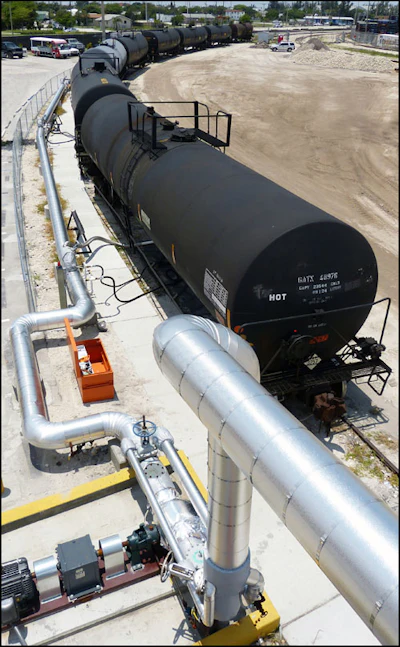The delivery marks the completion of a six-month project to add the asphalt line along a spur of rail track on the Port of Palm Beach property that connects to the Florida East Coast Railway.