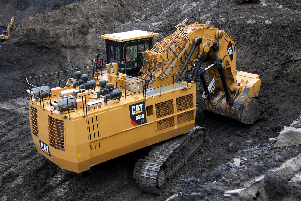 Cat 6030 FS hydraulic front shovel working in coal mine.