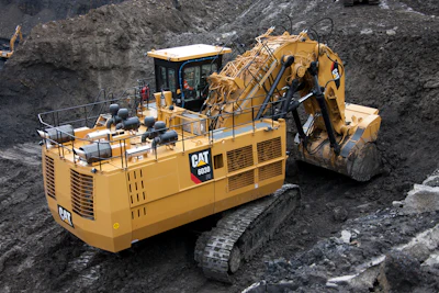 Cat 6030 FS hydraulic front shovel working in coal mine.