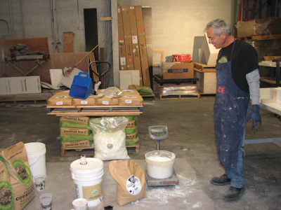 Buddy Rhodes with the products he utilizes on GFRC projects.