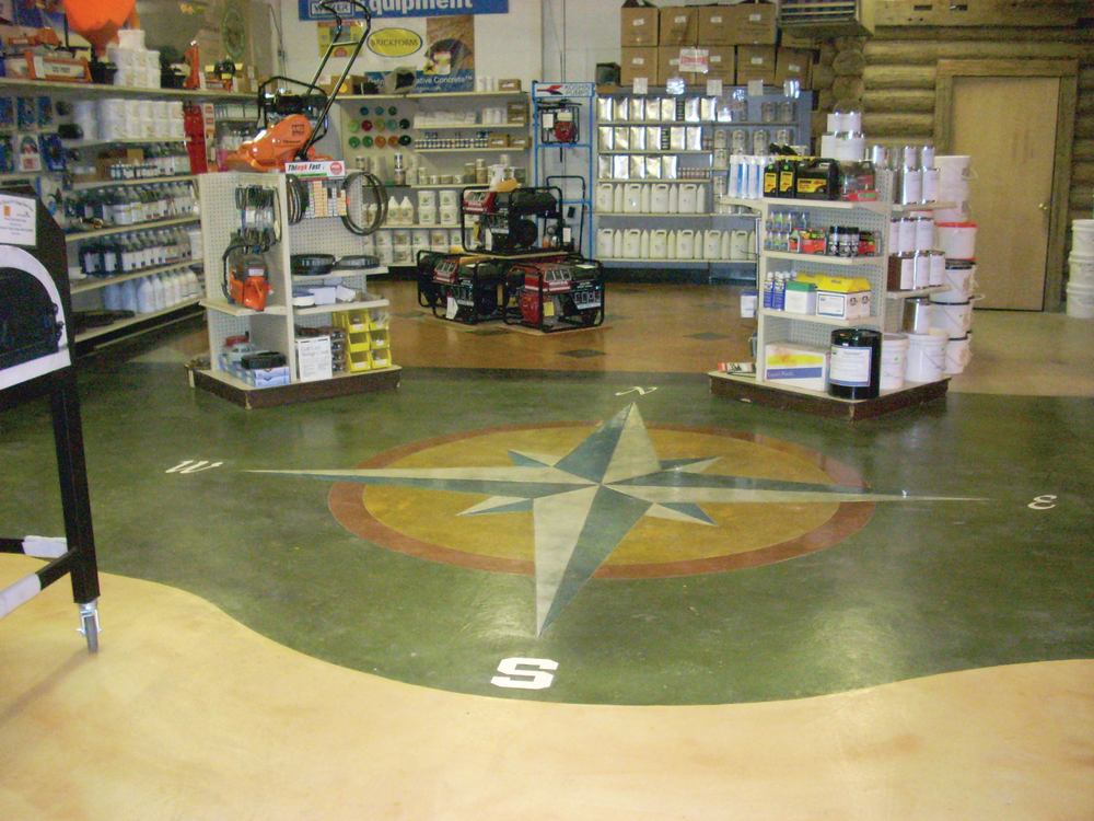 Shown here is the Rental Branch decorative showroom: “One of the best things about getting in the decorative concrete business is that it complements what most rental stores already rent,” says Mike Branch.
