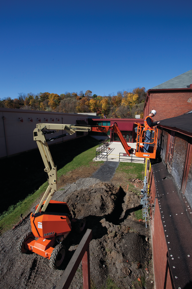 Shown here is the JLG 340AJ boom lift.