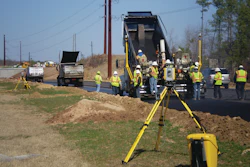 Since the project is fairly complex with Y-lines, frontage roads, and numerous exits and on-ramps, SPS930 Universal Total Stations are used to more-accurately measure position, cross slope, and heading of the screed to automatically handle the transitions, super-elevated curves, and frequently changing cross slopes.