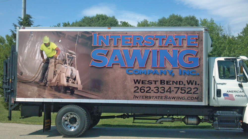 Interstate Sawing takes great pride in its trucks. Employees wash trucks every day, and each truck's primary operator is displayed in an action shot in a wrap on the side of each truck.