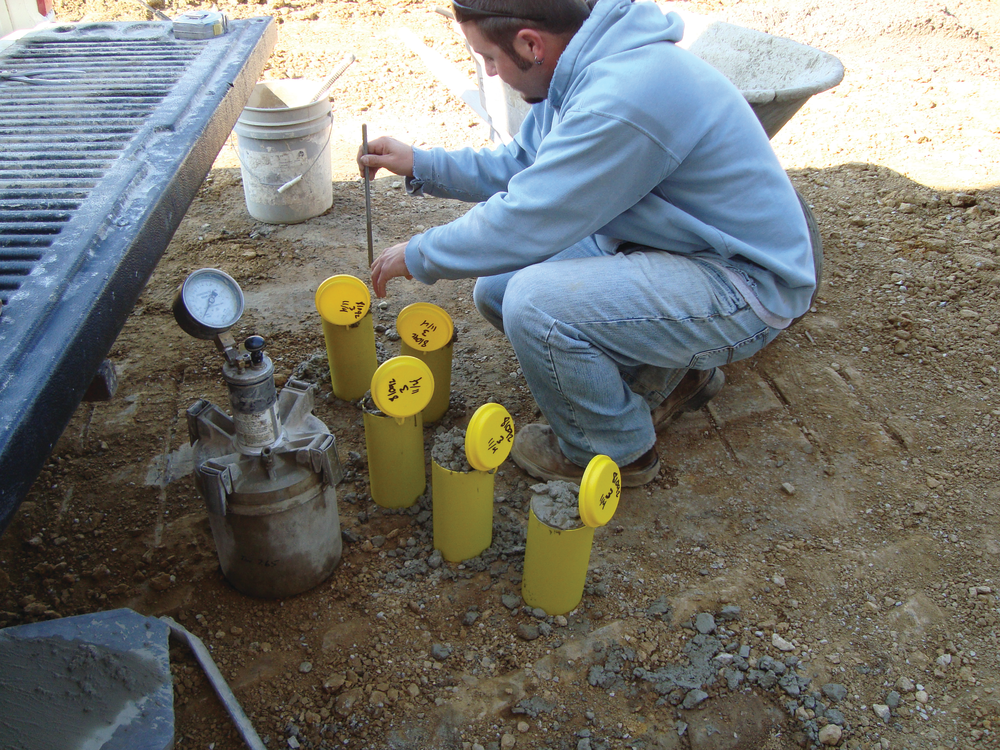 Make cylinders in strict accordance with ASTM C31 and store cylinders in a concrete cure box for the initial curing period.