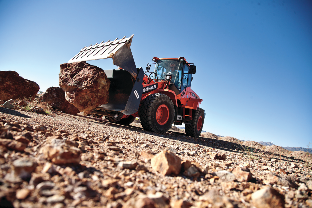 As part of its 'Win a One-Year Lease' contest, Doosan awarded Ryan Domres, of Phoenix, AZ, with a one-year lease on a Doosan DL250-3 wheel loader.