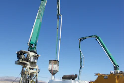 Barge-mounted Putzmeister concrete placing system places 12,000 cu. yds. of concrete underwater to secure a water intake structure for the Third Straw project, which will draw water from the Lake Mead reservoir.