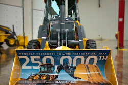 John Deere Construction & Forestry Division marks a production milestone with the completion of its 250,000th backhoe loader at the Dubuque Works factory.