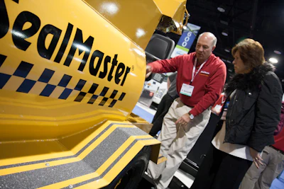 Along with its equipment line that includes cracksealing equipment in addition to spray and squeegee sealcoating buggies, SealMaster marketed several grades of asphalt emulsion sealers including MasterSeal, a polymer-modified MasterSeal, and Liquid Road, a fiber-reinforced asphalt emulsions e=sealcoat that is job mixed with specially graded aggregate. Its refined tar line of sealers includes PMB Sealer, a high-solids sealer fortified with hot blended polymers and specialty surfactants. SealMaster LV is a blended product that adds refined coal tar to asphalt emulsion to improve fuel resistance.