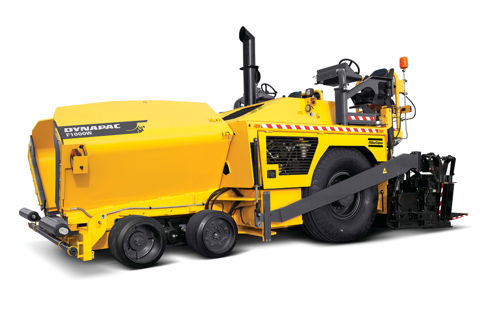 The Atlas Copco Dynapac F1000W paver featuring the new brand identity.