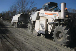 The Wirtgen reclaimer Breneman uses to mix the cement and road base materials into a homogeneous blend of material