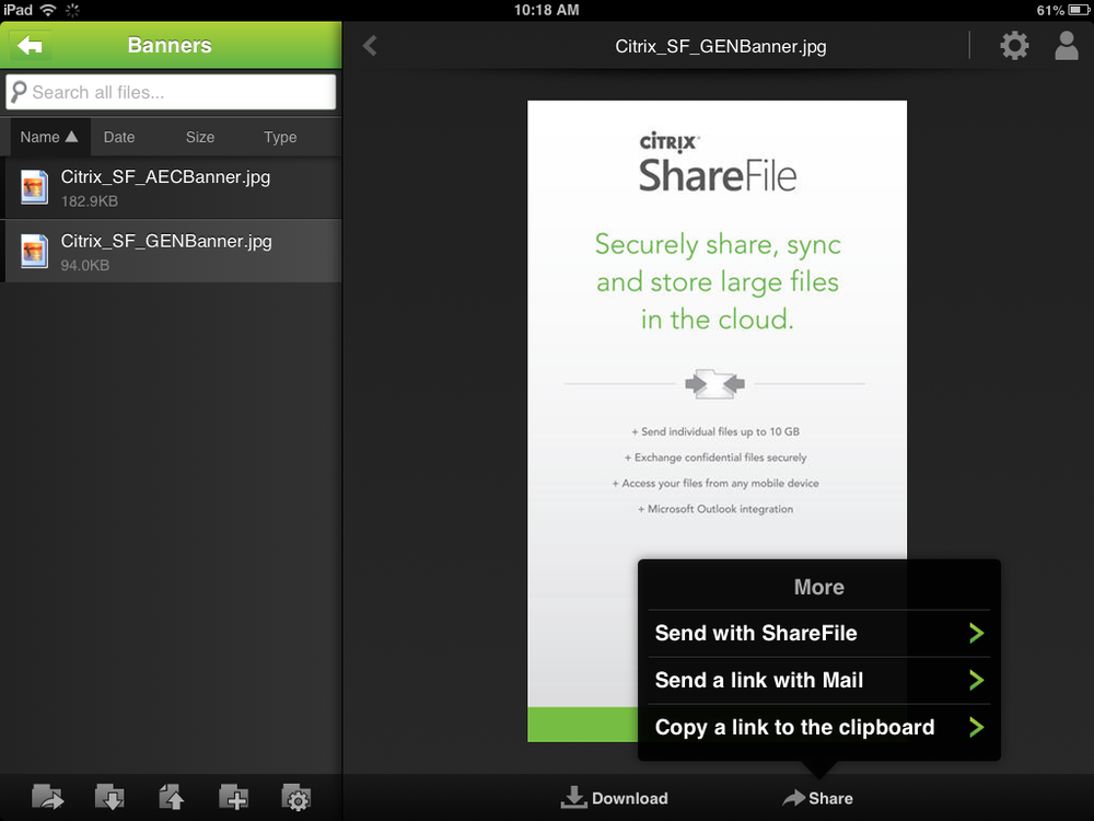 A new mobile editing tool allows the app user to download, edit and push a file right back into the shared folder.