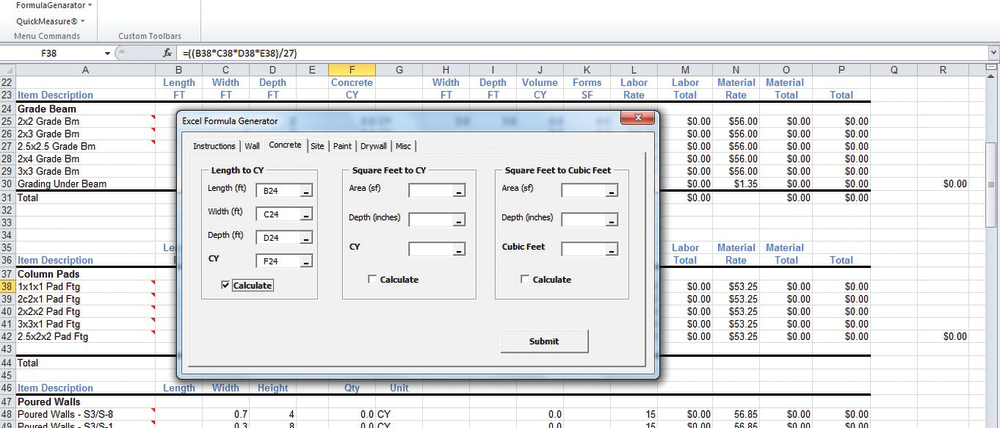 Construction Formula Generator concrete