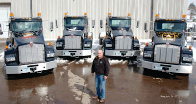 Four of Valley Paving's newest Kenworth T800s feature paint schemes promoting the four military branches - Army, Air Force, Navy and Marines. 'They really showcase who we are and our values,' says Carron.