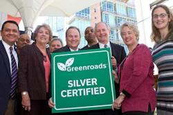 Jeralee Anderson (right) presented the Silver Certification award to Mayor Parker (second from right), representatives from her office, Councilwoman Ellen Cohen (third from left) and Board members and staff for Midtown Redevelopment Authority.