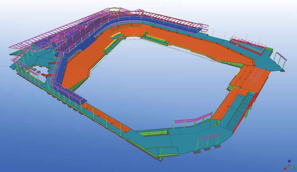 At the BB&T Charlotte Knights Ballpark project, Wayne Brothers used the Tekla model to plan pours, export coordinates to Trimble robotic total stations, track progress, coordinate trades and check constructability, and detail rebar work.