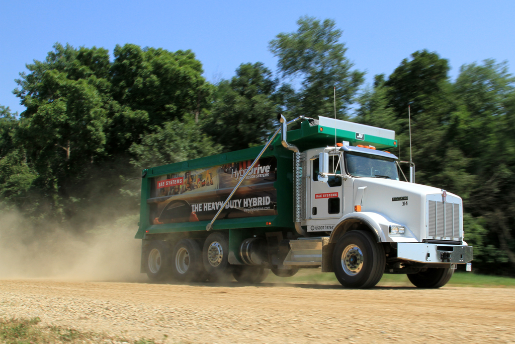 This dump truck uses BAE Systems hybrid technology.
